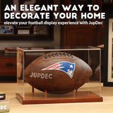 JupDec Football Display Case Full Size, Acrylic Clear Box with Wood Stand, UV Protected Memorabilia Holder, for Football Fans & Collectors, Sports Collectibles, No Assembly Required