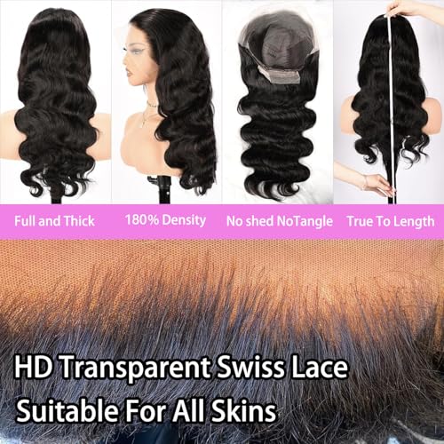30 Inch Body Wave Lace Front Wigs Human Hair 13x6 HD Lace Front Wigs Human Hair Pre Plucked Brazilian Human Hair Wigs for Women 180 Density Glueless Lace Frontal Wigs Human Hair Black Body Wave Wig