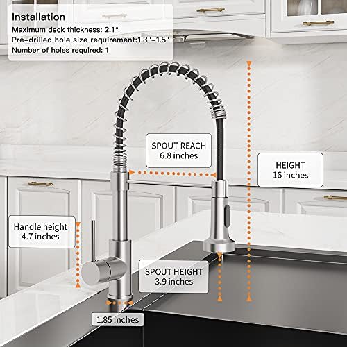 OWOFAN Kitchen Faucet with Pull Down Sprayer Industrial 1 Handle 1 Hole Or 3 Hole Faucet for Farmhouse Camper Laundry Utility Rv Wet Bar Sinks, Stainless Steel Brushed Nickel