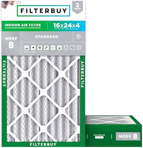 Filterbuy 16x24x4 Air Filter MERV 8 Dust Defense (2-Pack), Pleated HVAC AC Furnace Air Filters Replacement (Actual Size: 15.38 x 23.38 x 3.63 Inches)