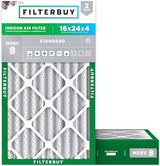Filterbuy 16x24x4 Air Filter MERV 8 Dust Defense (2-Pack), Pleated HVAC AC Furnace Air Filters Replacement (Actual Size: 15.38 x 23.38 x 3.63 Inches)