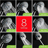 Hotel Spa AquaCare High Pressure 8-mode Handheld Shower Head - Anti-clog Nozzles, Built-in Power Wash to Clean Tub, Tile & Pets, Extra Long 6 ft. Stainless Steel Hose, Wall & Overhead Brackets