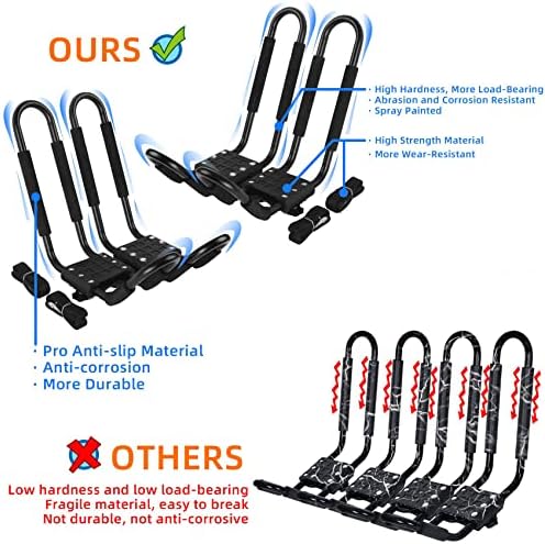 Kayak Roof Rack 2 Pairs J-Bar Carrier Holder for Canoe, SUV, Cars, Truck, Surf Ski, Car Top Mount Racks for Trip, Set of 4