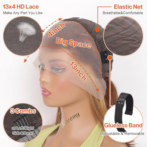 Highlight Bob Wig Human Hair 13x4 HD Lace Front Wigs Human Hair Pre Plucked Hairline Frontal Glueless Short Straight Bob Wigs for Black Women Human Hair Ombre Brown Honey Blonde P4/27 12 Inch