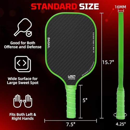 BAGAIL Pickleball Paddles, USAPA Approved Fiberglass Surface Pickleball Set, Lightweight Pickle Ball Rackets with 4 Balls, 1 Bag, Designed in California for Traction and Stability