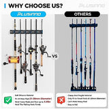 PLUSINNO Fishing Rod Holders - V6 Vertical Support for Extra Large & Heavy Fishing Rod Combos, Garage & Wall Mounted Rack Storage
