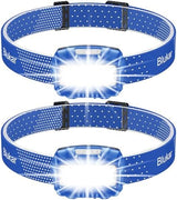 Headlamp Flashlight, 2-Pack Super Bright LED Rechargeable Headlight - Spotlight&Floodlight Combination,Sensor Control, 8 Modes,IPX5 Waterproof, 20+Hrs Runtime for Camping-Blue