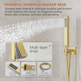 Shower System, Gold Shower Faucet Set with 12-Inch Rain Showerhead and Handheld Spray, Wall Mounted High-Pressure Showerhead Combo Set Included Valve and Trim, Brushed Gold