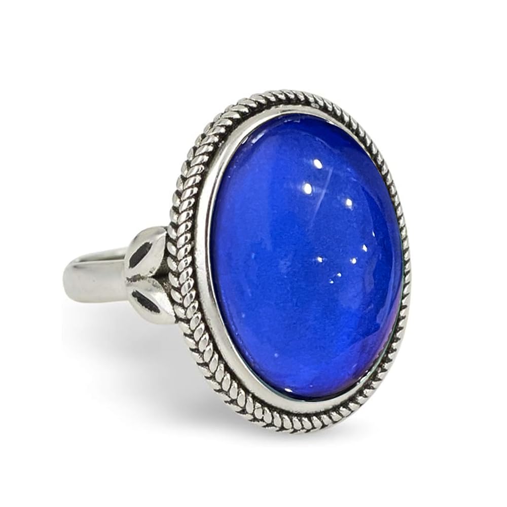 FUN JEWELS Antique Silver Plated Color Change Mood Ring Size Adjustable