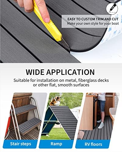 OCEANBROAD EVA Foam Boat Flooring with 3M Adhesive Backing Marine Self-Adhesive Decking 96''x45.6''/36''/28.8''/16.8'', 48''x16.8'' Faux Teak Sheet for Jon Boats Swim Platform Helm Pad RV Floor