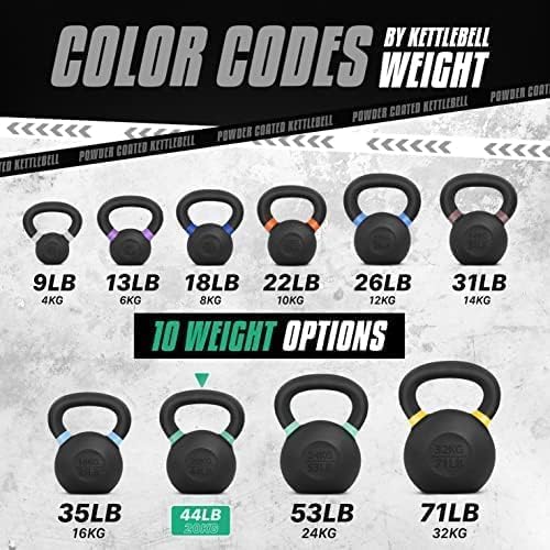 Yes4All Powder Coated Cast Iron Kettlebell Strength Training Kettlebells Weight Set for Full Body Workout, Home Gym