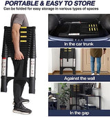 BOCOM 14.5 FT Aluminum Telescoping Ladder, Lightweight Multi-Purpose Collapsible Extension with 2 Triangle Stabilizers, Heavy Duty 330 lbs Max Capacity, Ideal for Home, RV, and Outdoor Work Black