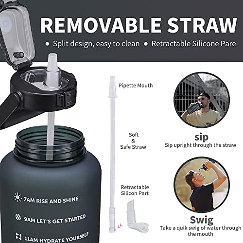 64oz,100oz,128oz Large Motivational Water Bottle with Time Marker, Leakproof & BPA Free Half Gallon Big Water Bottle with Straw Handle Tritan Frosted Water Jug for Gym,Fitness,Outdoor Sports