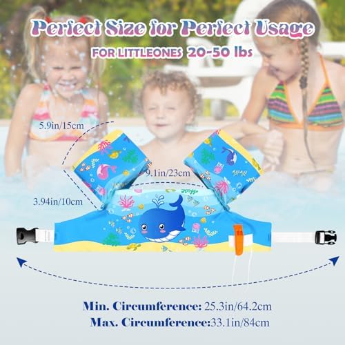 HeySplash Swim Vest for Kids, Toddler Pool Floaties Fit 20-50/70 Lbs, Children Swimming Vest with Adjustable Strap, Swim Jacket Water Wing Arm Float, Puddle Sea Beach Boat Jumper Boy Girl Baby