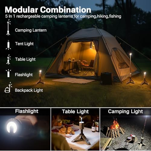 Camping Light Telescopic, Collapsible Magnetic Camping Lantern with 12000mAh Battery, Telescoping IPX6/IPX7 Waterproof Flashlights, Camping Lamp for Emergency, Camping, Hiking (Desert Yellow)