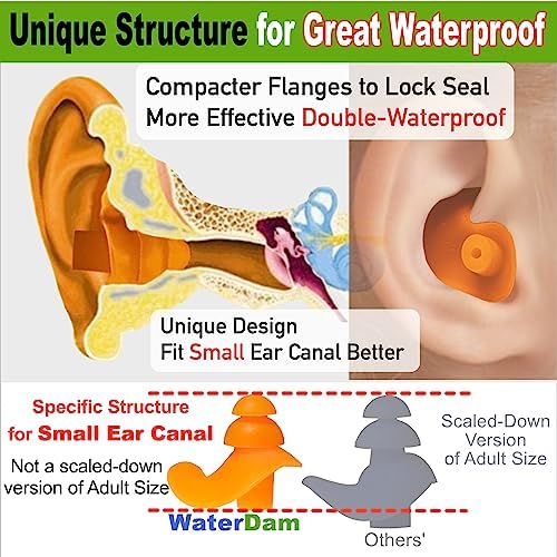 WaterDam Swimming Ear Plugs Great Waterproof Ultra Comfy Earplugs Prevent Swimmer's Ear