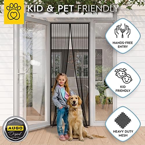 AUGO Magnetic Screen Door - Self Sealing, Heavy Duty, Hands Free Mesh Partition Keeps Bugs Out - Pet and Kid Friendly - Patent Pending Keep Open Feature - 38 Inch x 97 Inch