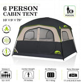 Happy Travel Tent 6 Person Tents for Camping, Waterproof Easy Setup Camping Tent with Rainfly, Portable Large Family Cabin Tent with 5 Large Mesh Windows and Carry Bag for Outdoor Camping & Hiking