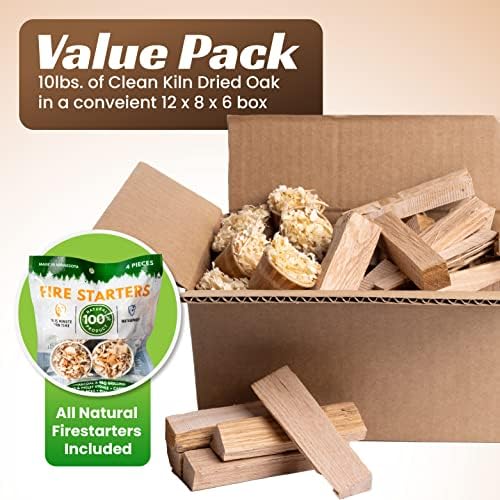 Superior Trading Oak Mini Fire Wood w/Fire Starter Pods, Winter Fireplace Starter, Wood Stove, USDA Cert 4-5” Kiln Dried Firewood, USA Made, 10-11 lbs in Plastic Storage Box