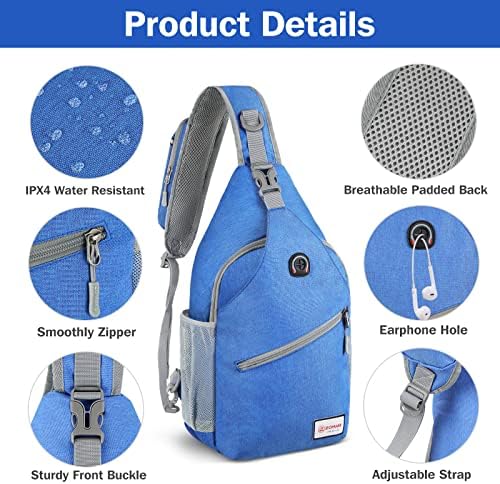 ZOMAKE Sling Bag for Women Men, Small Crossbody Sling Backpack, Mini Water Resistant Shoulder Daypack for Travel, Anti Thief Chest Bag for Hiking, Sports(Blue)