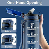 Water Bottle with Straw, 32oz Motivational Water Bottles with Time Marker to Drink, Tritan BPA Free, 1L Sports Water Bottle with Carry Strap LeakProof for Women Gym Fitness Outdoor (1 Pack)
