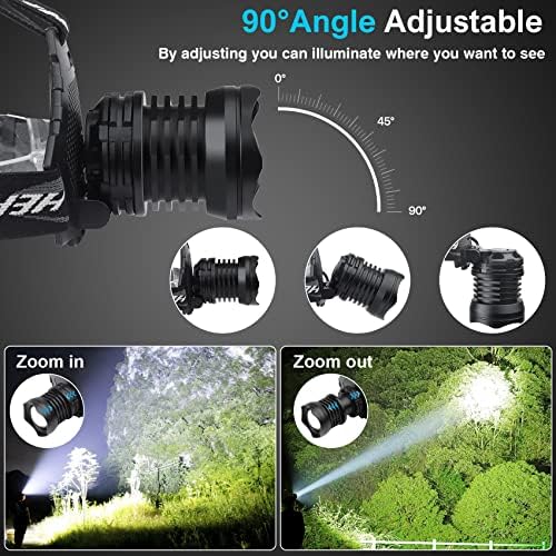 BUD K LED Headlamp USB Rechargeable, Head Lamp XHP70 Super Bright 6000 High Lumen with 5 Modes, Batteries Included, Zoomable, Waterproof Headlight for Camping Hunting Running Fishing Biking