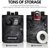 SURVIVOR Chalk Bag + Chalk Ball + Liquid Grip - Iconic Topographical Map, Draw String Closure, 2 Zippered Pockets, & Brush Holder - Bag for Rock Climbing, Bouldering, Weightlifting, Gymnastics & More