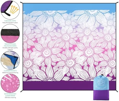 Beach Blanket Waterproof Sandproof Extra Large Beach Mat 79" X 83"/120"x108"for 1-8 Adults Quick Drying Durable Outdoor Picnic Mat for Beach Travel Camping Hiking