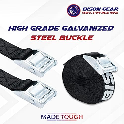 BISON GEAR Premium Tie Down Straps - (Car Roof Rack Straps for Surfboard Kayak or Cargo Lashing) 16ft Heavy Duty Cam Straps with Buckles - 4 Pack