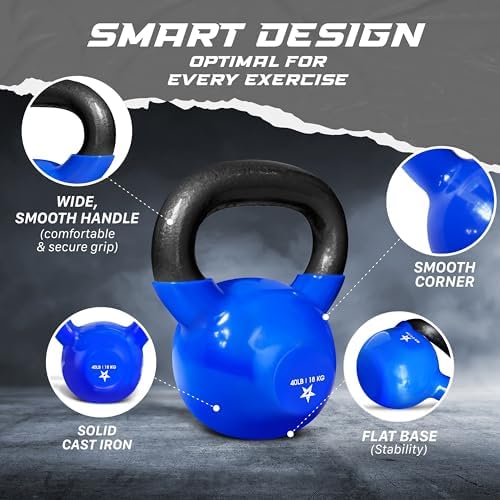 Yes4All 5-65lbs Kettlebells Vinyl Coated Cast Iron for Dumbbell Weights Exercises, Gym, Fitness, Full Body Workout Equipment Push up, Grip and Strength Training