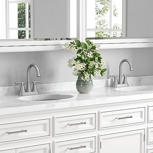 Bathroom Faucets for Sink 3 Hole, Hurran 4 inch Brushed Nickel Bathroom Sink Faucet with Pop-up Drain and Supply Hoses, Stainless Steel Lead-Free Centerset Faucet for Vanity RV, 2 Pack