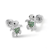 In Season Jewelry Tiny Sea Turtle Kids Earrings – Sterling Silver - Green