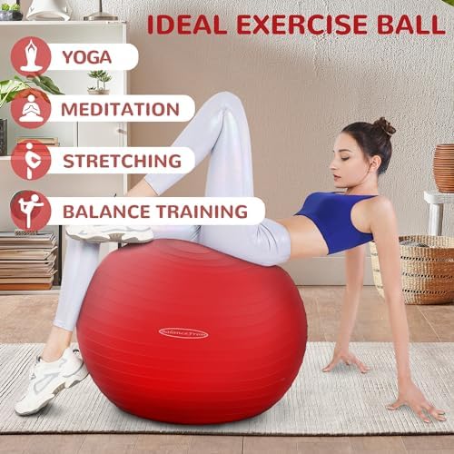 Anti-Burst and Slip Resistant Exercise Ball - Yoga, Fitness, Birthing Ball With Quick Pump, 2,000-Pound Capacity, Multiple Colors and Sizes