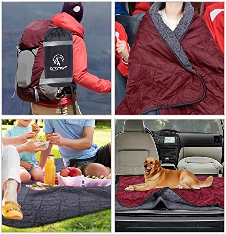 REDCAMP Large Warm Blanket with Sherpa Lining, Cold Weather Outdoor Blanket Windproof for Camping Stadium, Machine Washable 79"x 79" Red