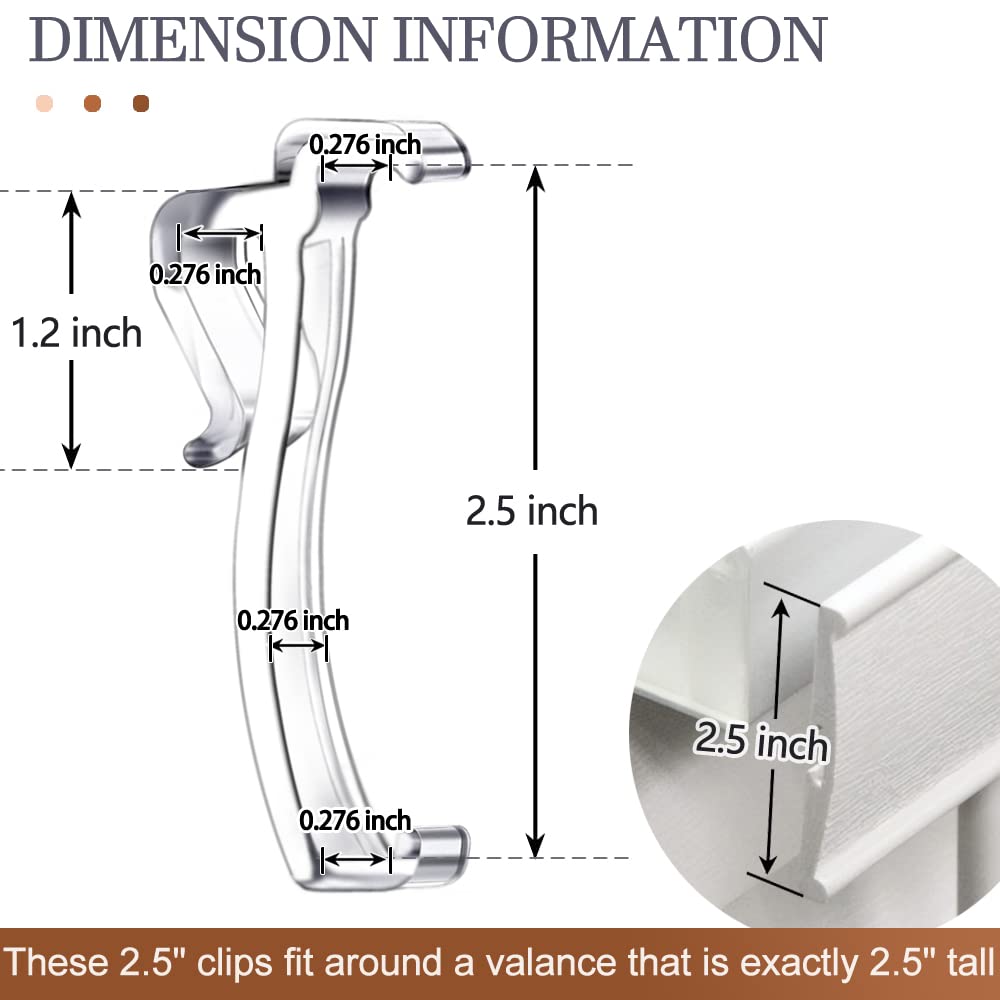 2.5 Inch Valance Clips, Clear Window Blind Clip for Horizontal Blinds, Fits 2.5 Inch Valance (6 PCS)