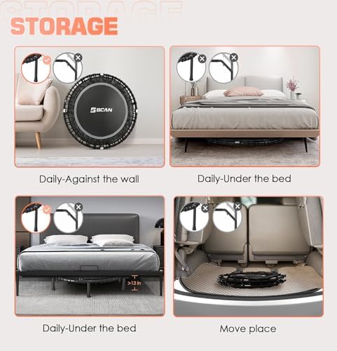 BCAN 450/550 LBS Foldable Mini Trampoline, 40"/48" Adult Fitness Trampoline with Bungees, U Shape Adjustable Foam Handle, Stable & Quiet Exercise Rebounder,Indoor/Outdoor Workout