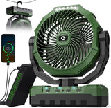 FRIZCOL 3-in-1 Camping Fan - Portable Fans Rechargeable - 12000mAh 9-Inch Battery Powered Fan(70Hrs) with Light & Remote for Indoor, Outdoor, Tent, Travel, BBQ, Fishing, Jobsite - Green