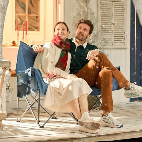 PORTAL Double Camping Chair Sofa 2 Person Loveseat Folding Thicken Camp Chair for Adults with Cup Holder, Outdoors Lawn Camp Soccer Sports, Support 600 lbs (Blue)