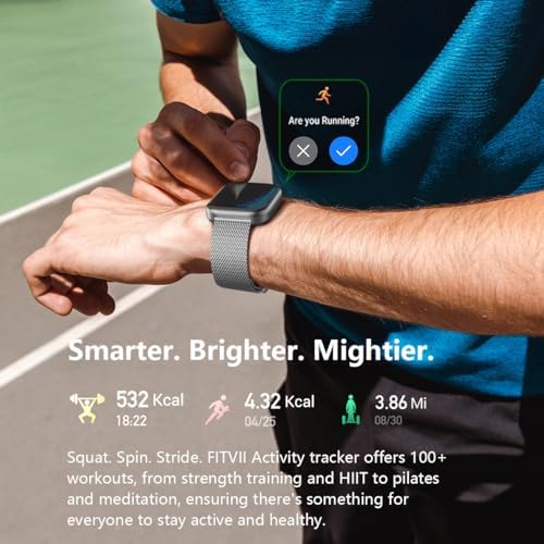 FITVII Health & Fitness Tracker 2024 (Answer/Make Calls), Smart Watch with 24/7 Heart Rate and Blood Pressure, Sleep Tracking, Blood Oxygen Monitor, 120+ Sport Mode Waterproof Activity Tracker