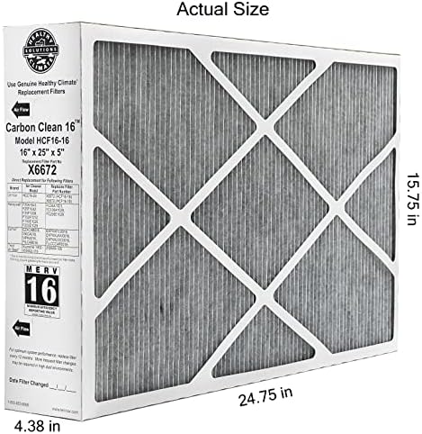 Lennox Healthy Climate Lennox X6672 16x25x5 Healthy Climate Carbon-Clean MERV 16 Filter Bundle with Same Day Supply Filter Change Reminder Magnet (2-Pack) 2 Count (Pack of 1)