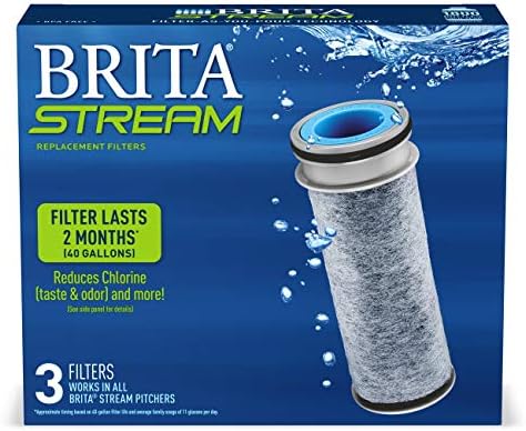 Brita Stream Pitcher Water Filter for Pitchers and Dispensers, BPA-Free, Replaces 1,800 Plastic Water Bottles a Year, Lasts Two Months or 40 Gallons, Includes 3 Filters