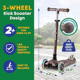 Kids Scooter – Children and Toddler 3 Wheel Kick Scooter – LED Wheel Lights Illuminate When Rolling– Adjustable Handlebar – Indoor and Outdoor