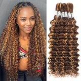 Human Braiding Hair 18 Inch 6 Bundles Human Hair Braiding Hair No Weft Deep Wave Bulk Human Hair for Braiding Hair Extensions for Boho Braids Wet and Wavy 150g P4/27#