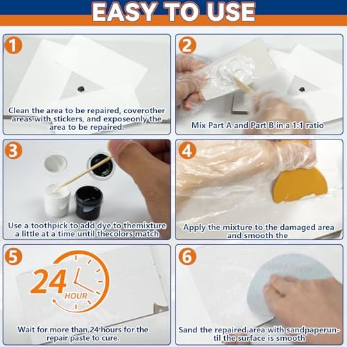 Fiberglass Boat Repair Kit (Color Match), Marine Fiberglass Repair Kit for Boats, Gel Coat Repair Kit for Boats, Epoxy Filler for Boats, Fiberglass Repair Kit Fix Holes, Chips, Pits, Cracks