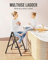 WOA WOA 3 Step Ladder, Foldable Step Stool, Aluminum Lightweight Ladder for Home Kitchen Closet, Anti-Slip Pedals, Ease of Folding, Portable, 300lbs Capacity - Black