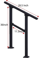 Hand Rails for Outdoor Steps，Stair Handrail & Indoor Stair Railing Kit，Railings for Outdoor Steps for Fence & Outdoor Steps (1, Black-Straight, 2 Step)