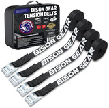 BISON GEAR Premium Tie Down Straps - (Car Roof Rack Straps for Surfboard Kayak or Cargo Lashing) 16ft Heavy Duty Cam Straps with Buckles - 4 Pack