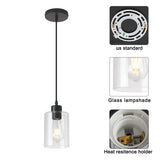 KLSS Modern Black Farmhouse Clear Glass Cylinder Pendant Light Fixture,Island Lights for Kitchen,Mini Pendant Lighting for Kitchen Island Decor - 4.75 Inch Shade 58 Inch Cord (Black 2 Pack)