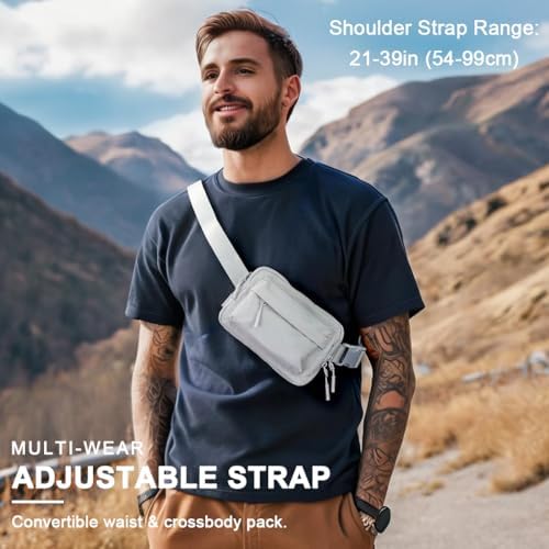 Crossbody Bags for Women & Fanny Pack for Men, Lightweight Adjustable Strap Belt Bag for Travel, Running, Hiking with Multiple Pockets, Black