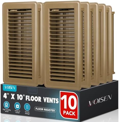 VOISEN Floor Register 4x10, 10 Pack Brown Floor Register Vents,Heavy Duty Steel Walkable Floor Vents,Vent Covers for Home Floor